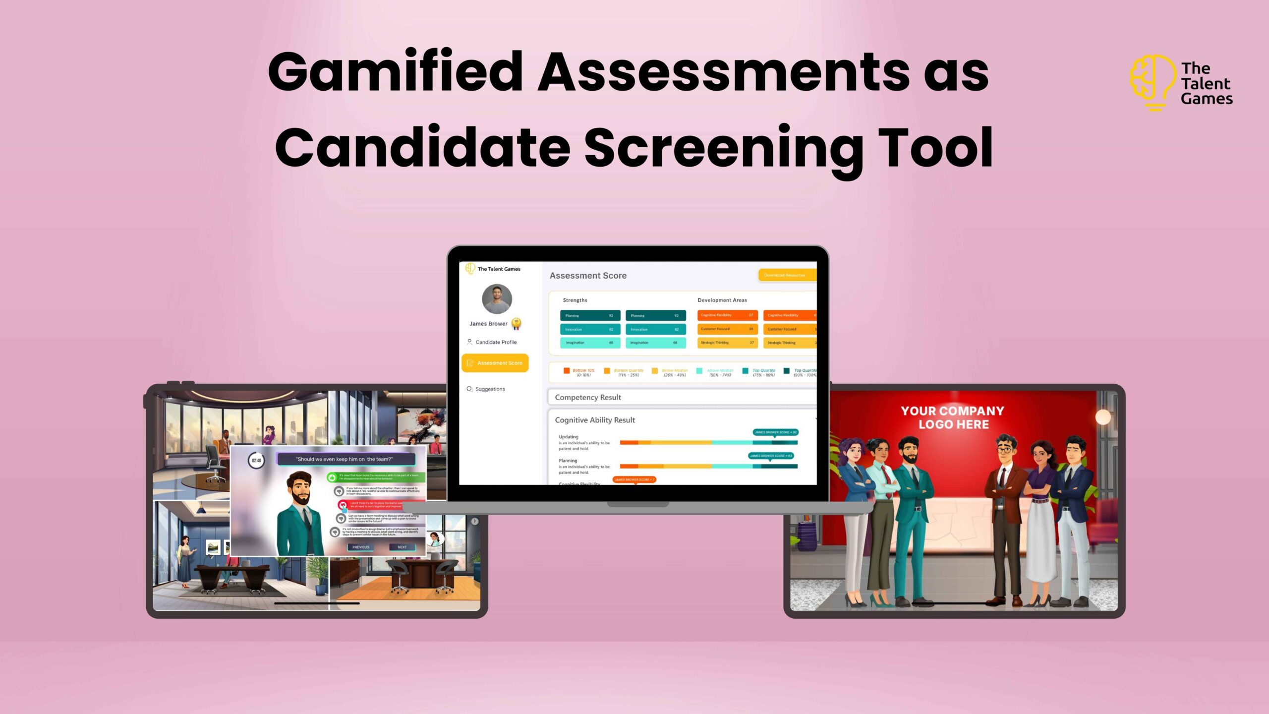 screens showing gamified assessments or game based assessments as candidate screeninig tool for 2025 2026